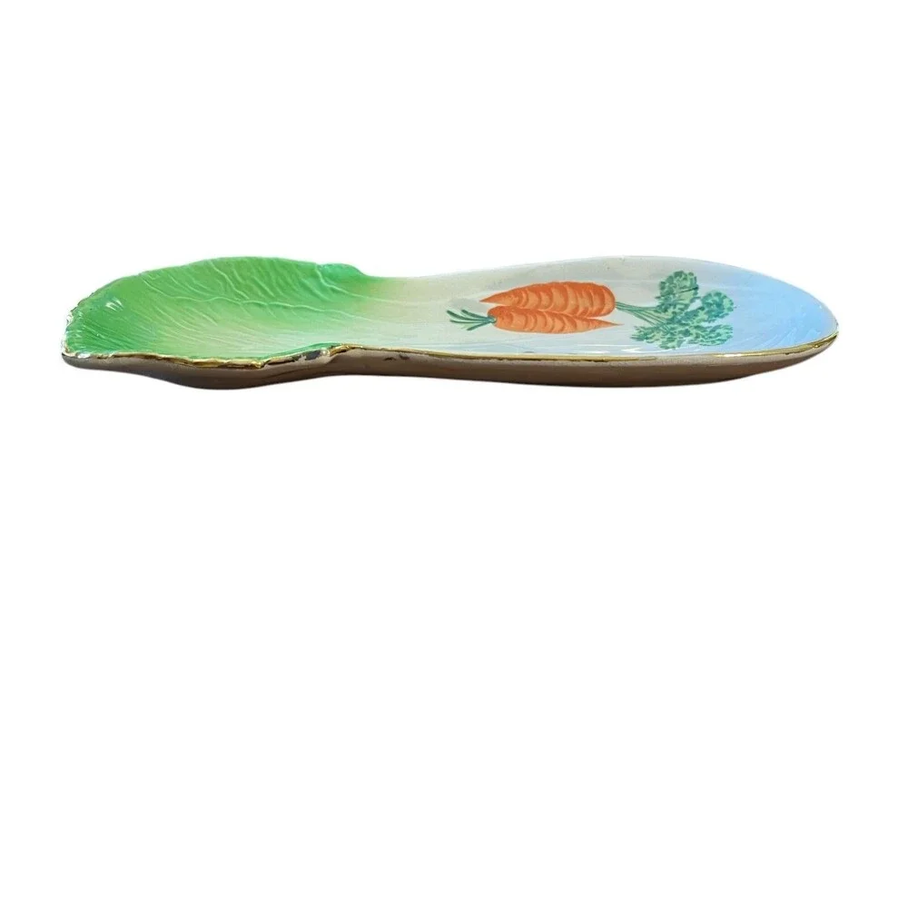 Unique Farmhouse Kitchen Style Vintage Celery Shaped Ceramic Spoon Rest / Tray